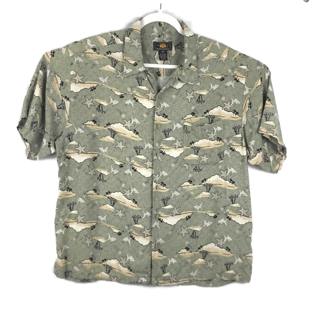 Route 66 Hawaiian Shirt‎ Mens XL Camp Tropical Print Short Sleeve Rayon Beach